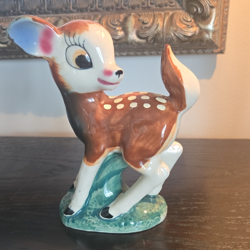 Vintage Christmas Baby Deer Porcilian Deer Figurine 7 Inches High